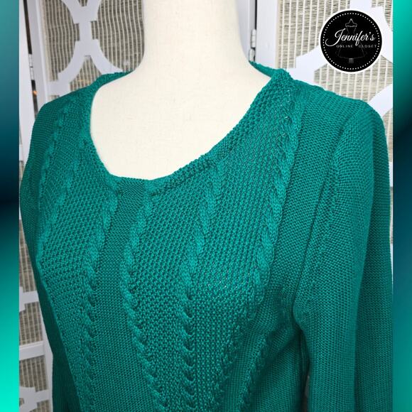 Cupio Women's Emerald Green Cable Knit Peplum Sweater Size XL - Picture 2 of 13